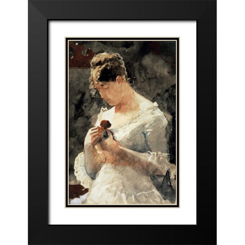 Woman with a Rose Black Modern Wood Framed Art Print with Double Matting by Homer, Winslow