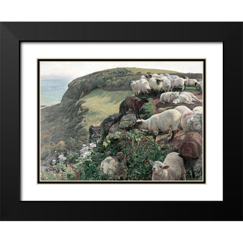 Our English Coasts - Strayed Sheep Black Modern Wood Framed Art Print with Double Matting by Hunt, William Holman