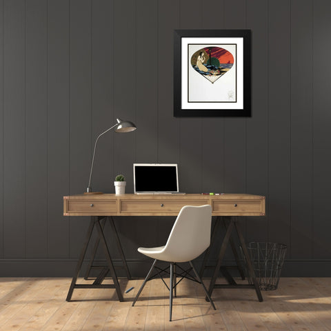 Fan: Woman Seated On Pillow Looking at Sea Black Modern Wood Framed Art Print with Double Matting by Iribe, Paul