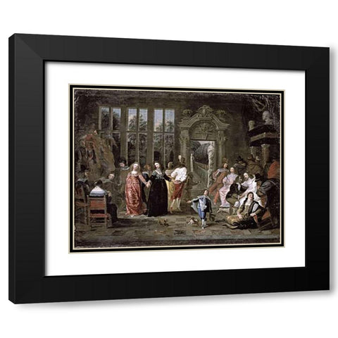 Ball Black Modern Wood Framed Art Print with Double Matting by Jansens, J.