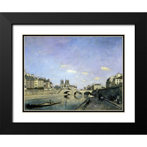 The Seine and Notre-Dame in Paris Black Modern Wood Framed Art Print with Double Matting by Jongkind, Johan Barthold