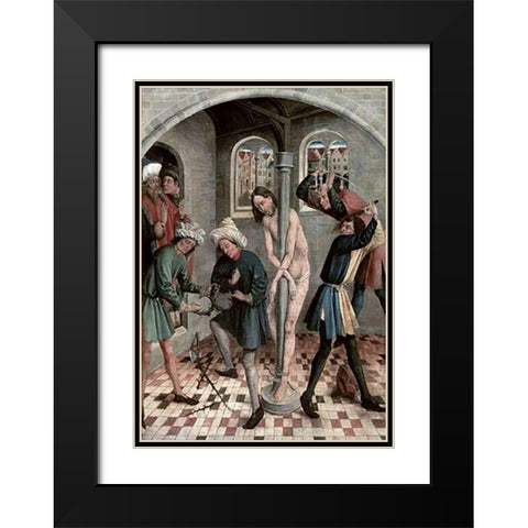 Flagellation of Jesus Black Modern Wood Framed Art Print with Double Matting by Kerbecke, J.
