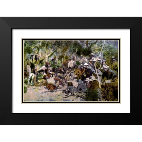 Crooks Conference With Geronimo Black Modern Wood Framed Art Print with Double Matting by Kline, William F.
