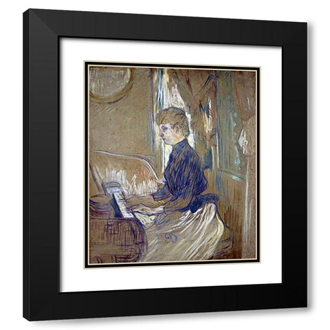 At the Piano, Madame Juliette Pascal in the Salon of the Malrome Palace Black Modern Wood Framed Art Print with Double Matting by Toulouse-Lautrec, Henri