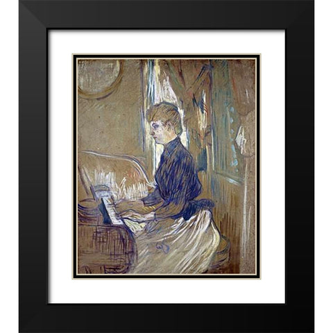 At the Piano, Madame Juliette Pascal in the Salon of the Malrome Palace Black Modern Wood Framed Art Print with Double Matting by Toulouse-Lautrec, Henri