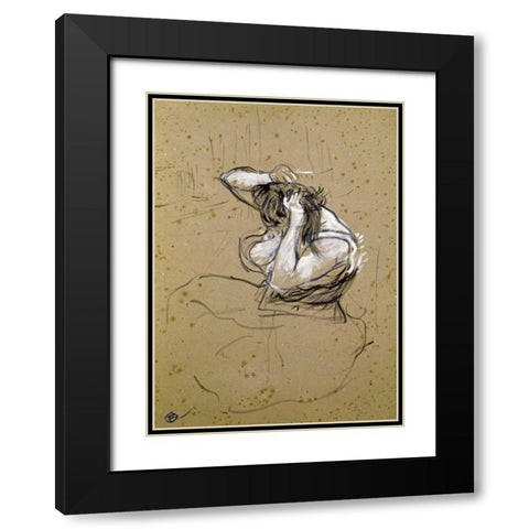 Femme Qui Se Peigne Black Modern Wood Framed Art Print with Double Matting by Toulouse-Lautrec, Henri