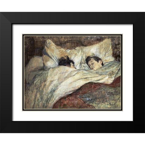 Le Lit Black Modern Wood Framed Art Print with Double Matting by Toulouse-Lautrec, Henri