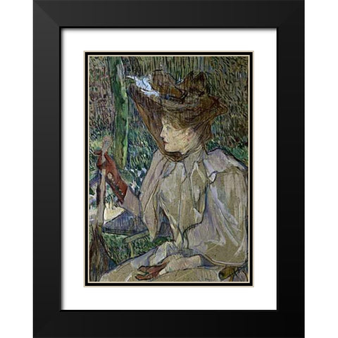 Woman With Gloves Black Modern Wood Framed Art Print with Double Matting by Toulouse-Lautrec, Henri