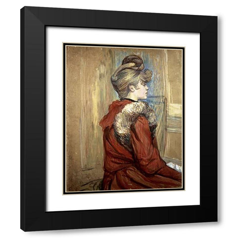 Young Woman with her Fur, Mademoiselle Jeanne Fontaine Black Modern Wood Framed Art Print with Double Matting by Toulouse-Lautrec, Henri