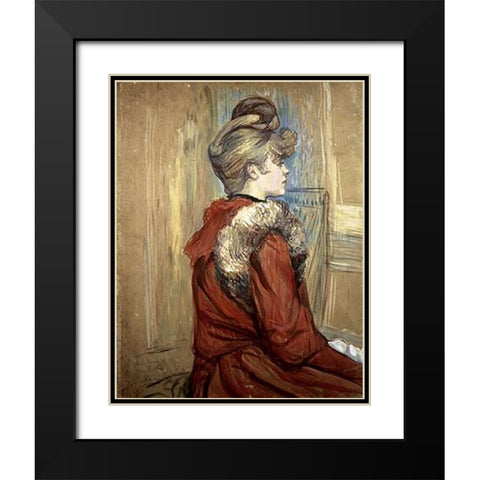 Young Woman with her Fur, Mademoiselle Jeanne Fontaine Black Modern Wood Framed Art Print with Double Matting by Toulouse-Lautrec, Henri
