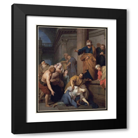 Death of Saphira, Wife of Ananias Black Modern Wood Framed Art Print with Double Matting by Le Clerc, Sebastian
