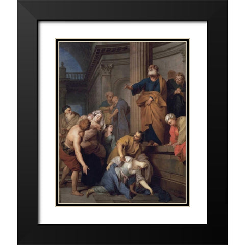 Death of Saphira, Wife of Ananias Black Modern Wood Framed Art Print with Double Matting by Le Clerc, Sebastian