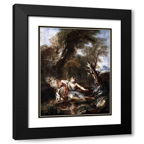 Narcissus Black Modern Wood Framed Art Print with Double Matting by Le Moyne, Francois