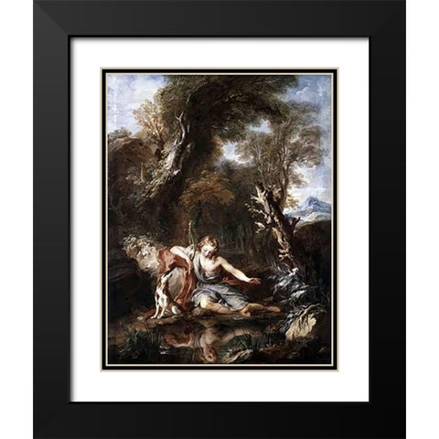 Narcissus Black Modern Wood Framed Art Print with Double Matting by Le Moyne, Francois