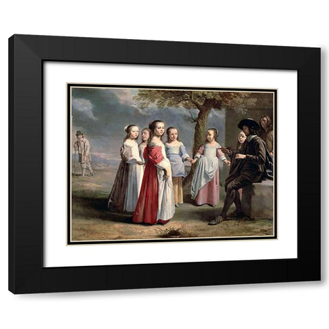 Childrens Dance Black Modern Wood Framed Art Print with Double Matting by Le Nain, Antoine
