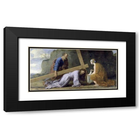 Jesus Carrying His Cross Black Modern Wood Framed Art Print with Double Matting by Le Sueur, Eustache
