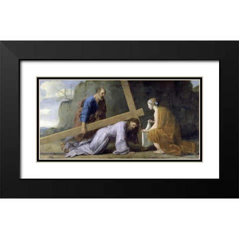 Jesus Carrying His Cross Black Modern Wood Framed Art Print with Double Matting by Le Sueur, Eustache