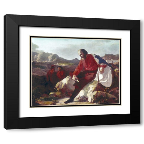 Garibaldi On The Island of Caprera Black Modern Wood Framed Art Print with Double Matting by Lega, Silvestro