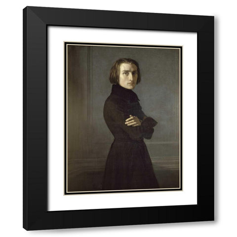 Portrait of Franz Liszt Black Modern Wood Framed Art Print with Double Matting by Lehmann, Rudolph K.E.