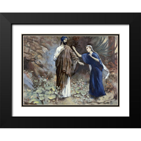 Jesus Reveals Himself To Mary Black Modern Wood Framed Art Print with Double Matting by Leinweber, Robert