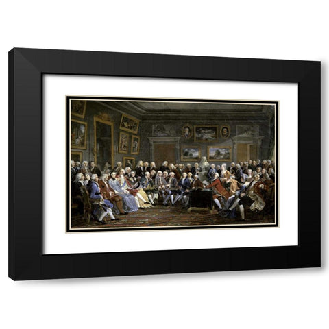 Reading of The Tragedy of Voltaire In Thesalon of Mrs. Jeoffrin Black Modern Wood Framed Art Print with Double Matting by Lemonnier, Anicet Charles Gabriel
