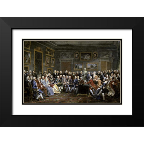 Reading of The Tragedy of Voltaire In Thesalon of Mrs. Jeoffrin Black Modern Wood Framed Art Print with Double Matting by Lemonnier, Anicet Charles Gabriel