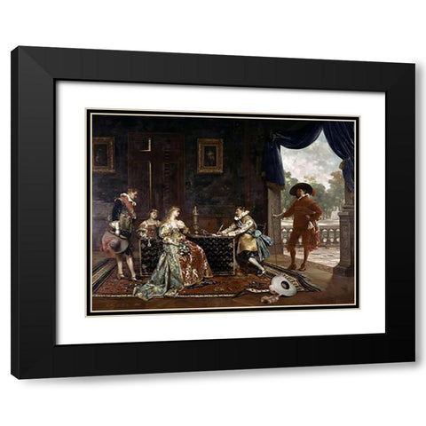Signing a Marriage Contract at Court of Louis XIV Black Modern Wood Framed Art Print with Double Matting by Lesrel, Adolphe Alexandre