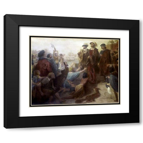 Return of Columbus In Chains To Cadiz Black Modern Wood Framed Art Print with Double Matting by Leutze, Emanuel