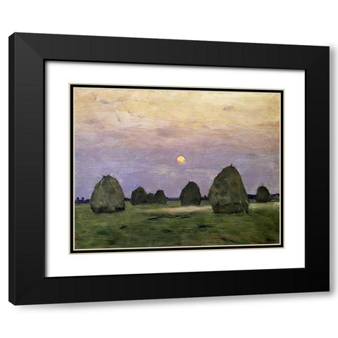 Dawn/Dusk - Bundle of Hay Black Modern Wood Framed Art Print with Double Matting by Levitan, Isaak