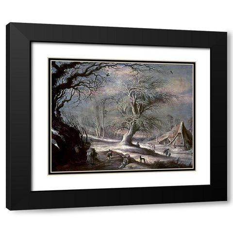 Winter Scene Black Modern Wood Framed Art Print with Double Matting by Leytens, Gysbrecht