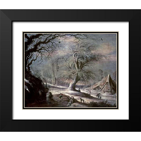 Winter Scene Black Modern Wood Framed Art Print with Double Matting by Leytens, Gysbrecht