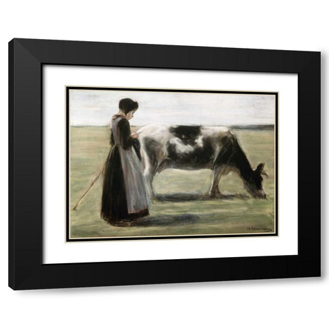 Das Madchen Mit Der Kuh Black Modern Wood Framed Art Print with Double Matting by Liebermann, Max