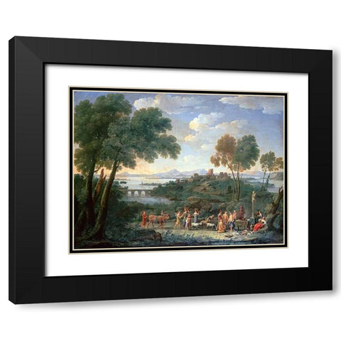Italian Landscape With Sacrifice Black Modern Wood Framed Art Print with Double Matting by Van Lint, Hendrik Frans
