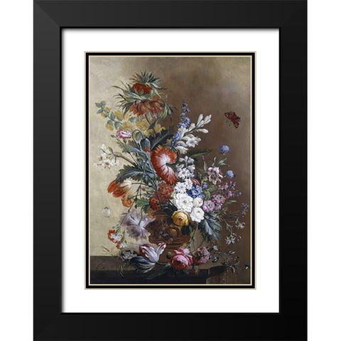 Roses, Carnations, Crown Imperial Lily and Convolvulus Black Modern Wood Framed Art Print with Double Matting by Linthorst, Jacobus