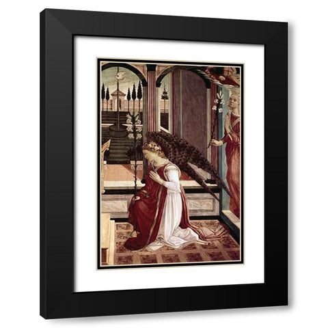 Annunciation - Detail Black Modern Wood Framed Art Print with Double Matting by Lippi, Filippo