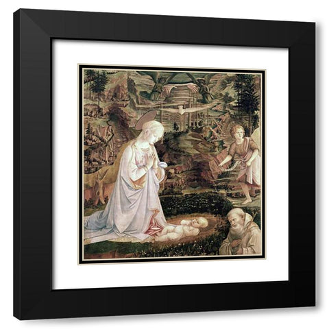 Madonna and Child With Angels Black Modern Wood Framed Art Print with Double Matting by Lippi, Filippo