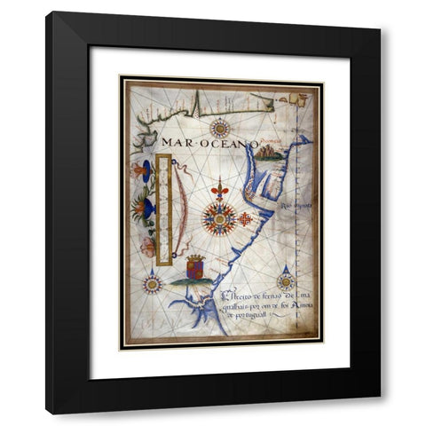 Mar Oceano - Portolan Atlas Illumination Black Modern Wood Framed Art Print with Double Matting by Lopes, Sebastiano