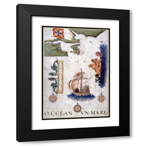Portolan Atlas Illumination Black Modern Wood Framed Art Print with Double Matting by Lopes, Sebastiano