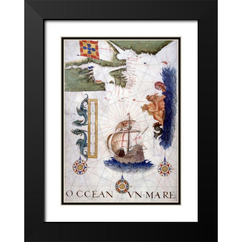 Portolan Atlas Illumination Black Modern Wood Framed Art Print with Double Matting by Lopes, Sebastiano