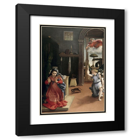 Annunciation Black Modern Wood Framed Art Print with Double Matting by Lotto, Lorenzo