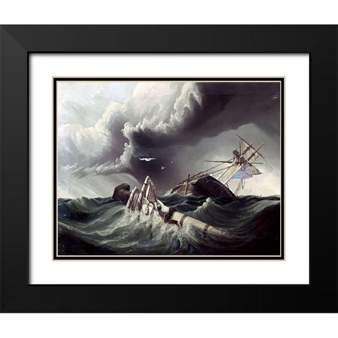Wreck of An American War-Sloop Black Modern Wood Framed Art Print with Double Matting by Lowell, J.