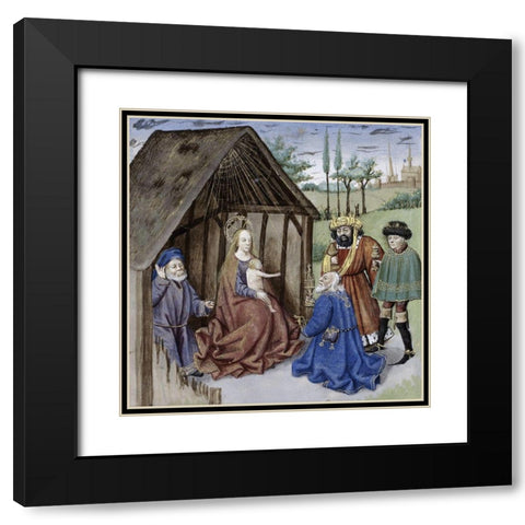 Nativity With Three Kings Black Modern Wood Framed Art Print with Double Matting by Ludolf of Saxony,