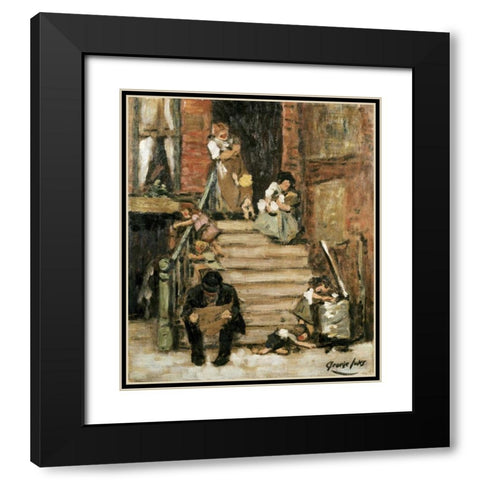 On The Steps Black Modern Wood Framed Art Print with Double Matting by Luks, George Benjamin