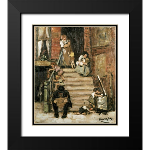 On The Steps Black Modern Wood Framed Art Print with Double Matting by Luks, George Benjamin