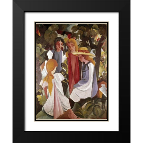 Four Girls Black Modern Wood Framed Art Print with Double Matting by Macke, August
