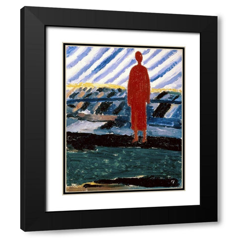 A Red Figure Black Modern Wood Framed Art Print with Double Matting by Malevich, Kazimir