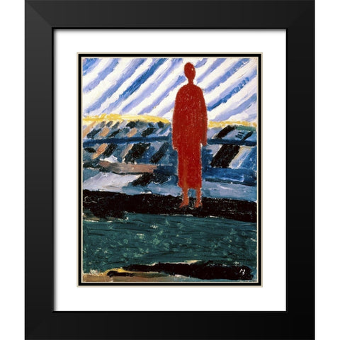 A Red Figure Black Modern Wood Framed Art Print with Double Matting by Malevich, Kazimir