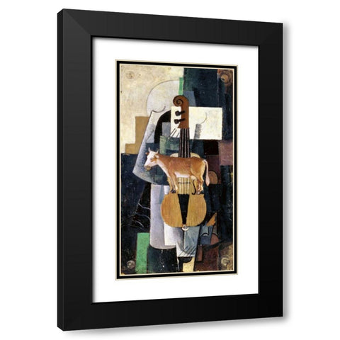 Cow and Violin, 1913 Black Modern Wood Framed Art Print with Double Matting by Malevich, Kazimir