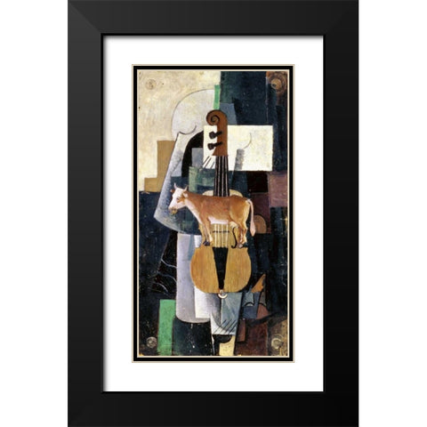 Cow and Violin, 1913 Black Modern Wood Framed Art Print with Double Matting by Malevich, Kazimir