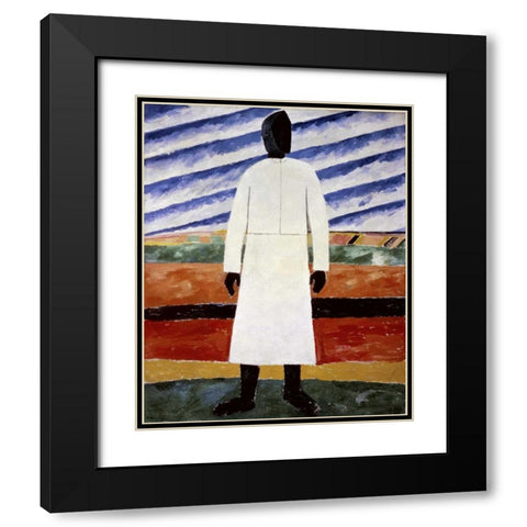 Farmer Black Modern Wood Framed Art Print with Double Matting by Malevich, Kazimir